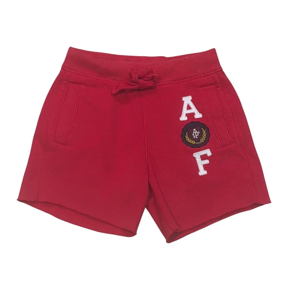 Abercrombie & Fitch Mens XS Red Fleece Sweat Shorts Varsity Logo Crest AF XS